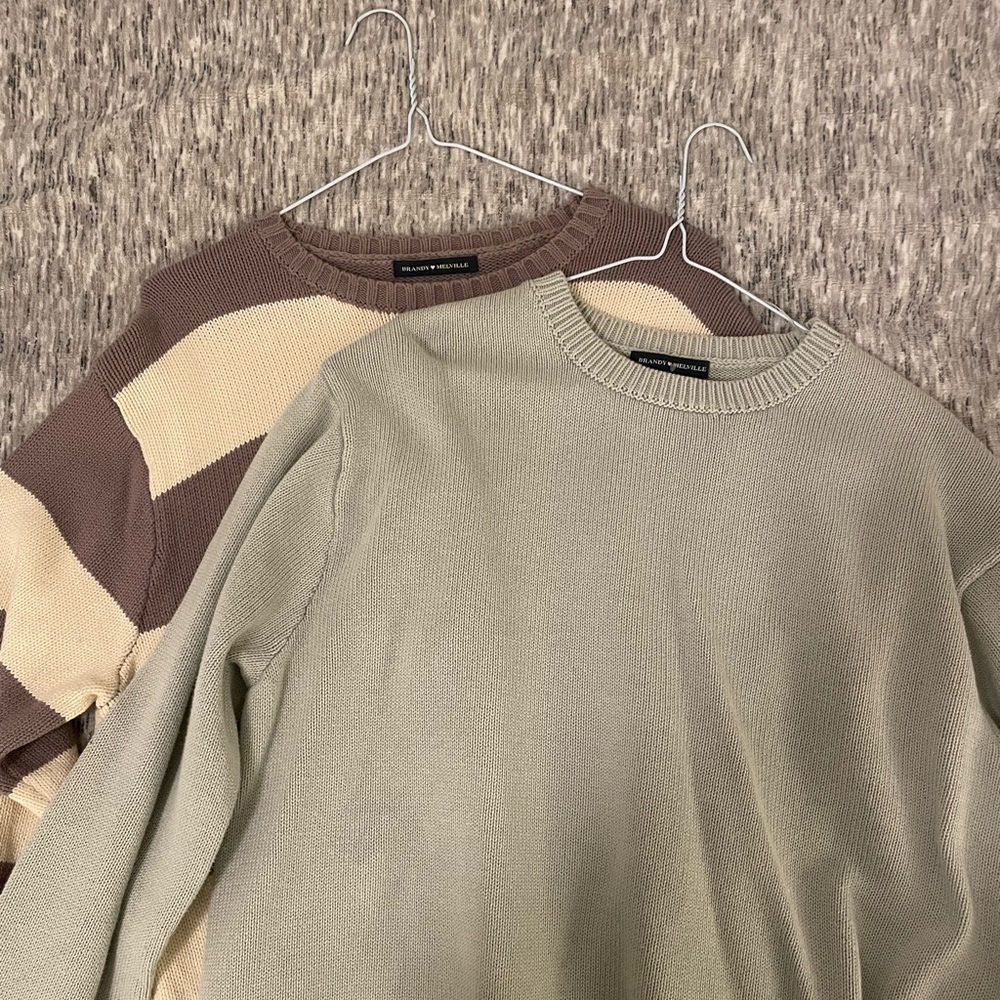 BUNDLE of two Brandy Melville Knit Sweaters (Brianna) Green & Purple/White